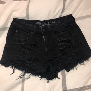 Black distressed denim shorts
